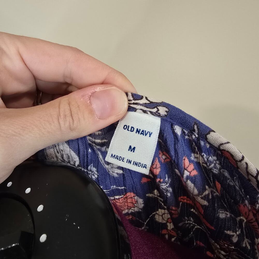 Women's Old Navy Blue Floral Knee Length 3/4 Sleeve Boho Dress | Size Medium - Picture 10 of 11